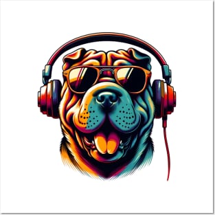 Grinning Chinese Shar-Pei as a Stylish Smiling DJ Posters and Art